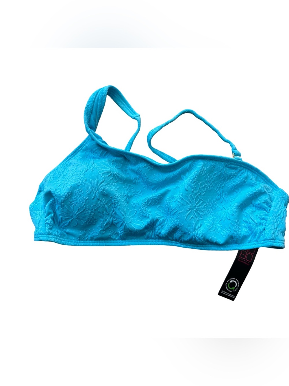 NOBO No Boundaries NWT Juniors Blue Floral Texture Bandeau Bikini Top